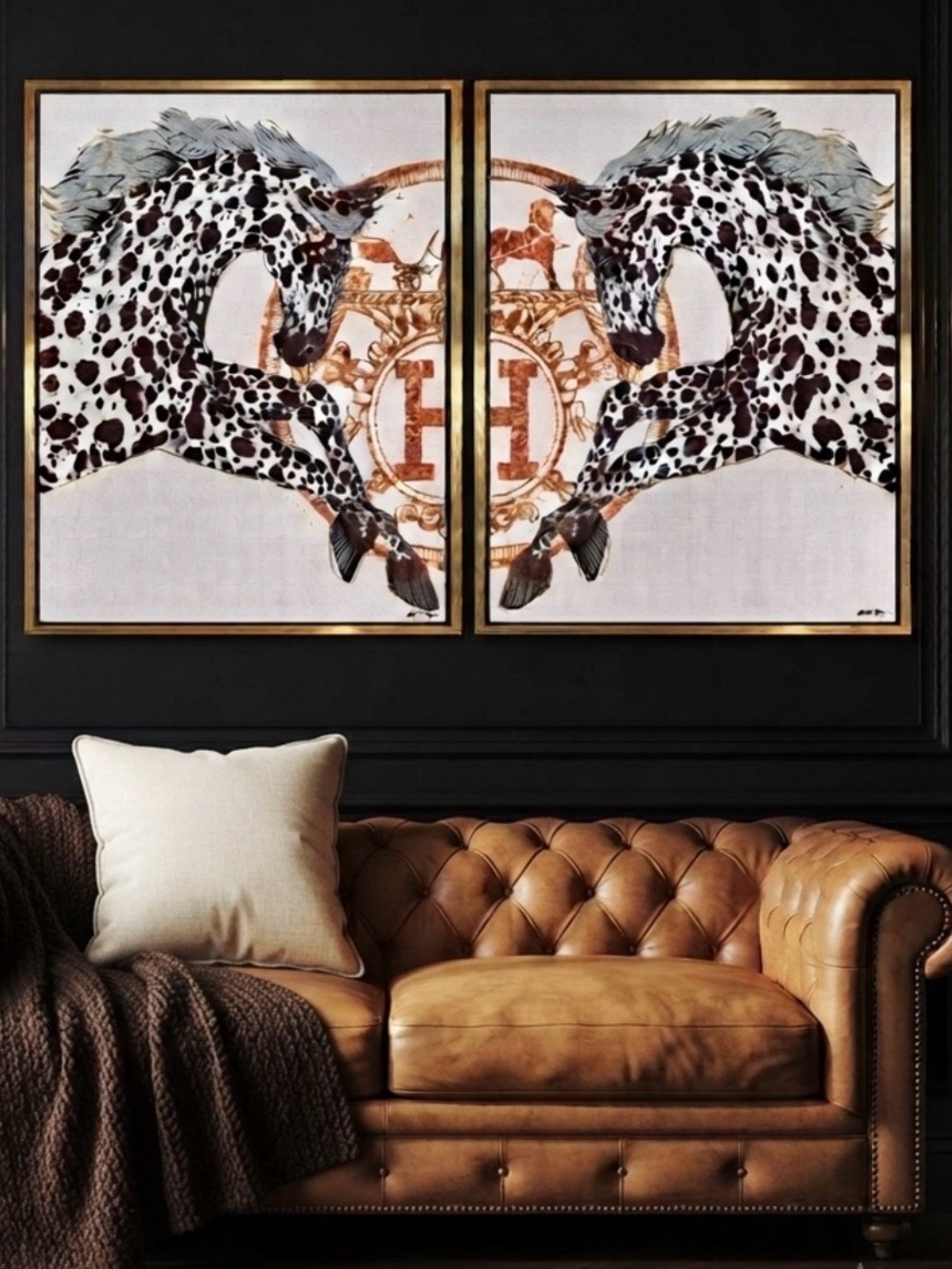 Wild Stallion Horse Wall Art Set of 2 | Hermès-Inspired Equestrian Prints